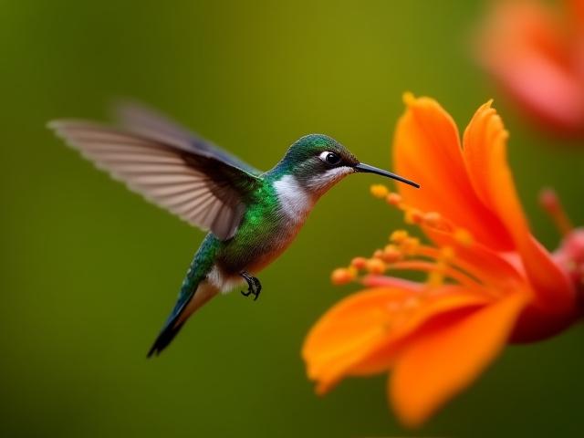 Colibrí alimentándose