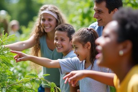 Grupo de personas jóvenes y adultos participando en una actividad de educación ambiental al aire libre
