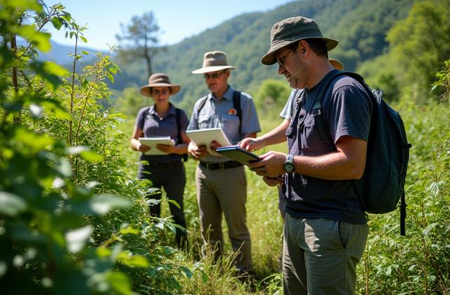 Científicos realizando un estudio de campo en un ecosistema diverso de Chiapas para consultoría de hábitat